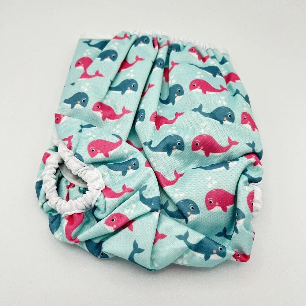 Baby Diaper Cover Adjustable Snap‎ Whales Print One Size